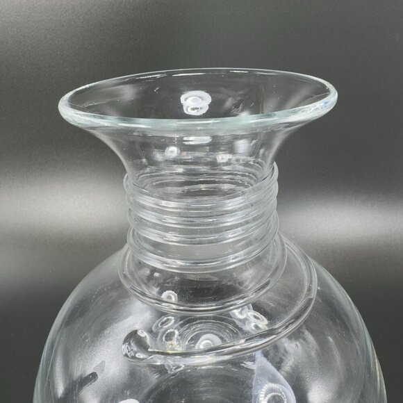 Blenko Hand Blown Glass Vase Clear Spiral Manganese 365nm Green UV Glow Vase VTG - Picture 14 of 16